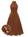 [Pre-Sale] Brown 1940s Polka Dots Button Sleeveless Dress