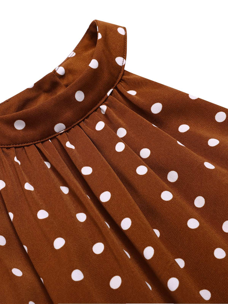 [Pre-Sale] Brown 1940s Polka Dots Button Sleeveless Dress