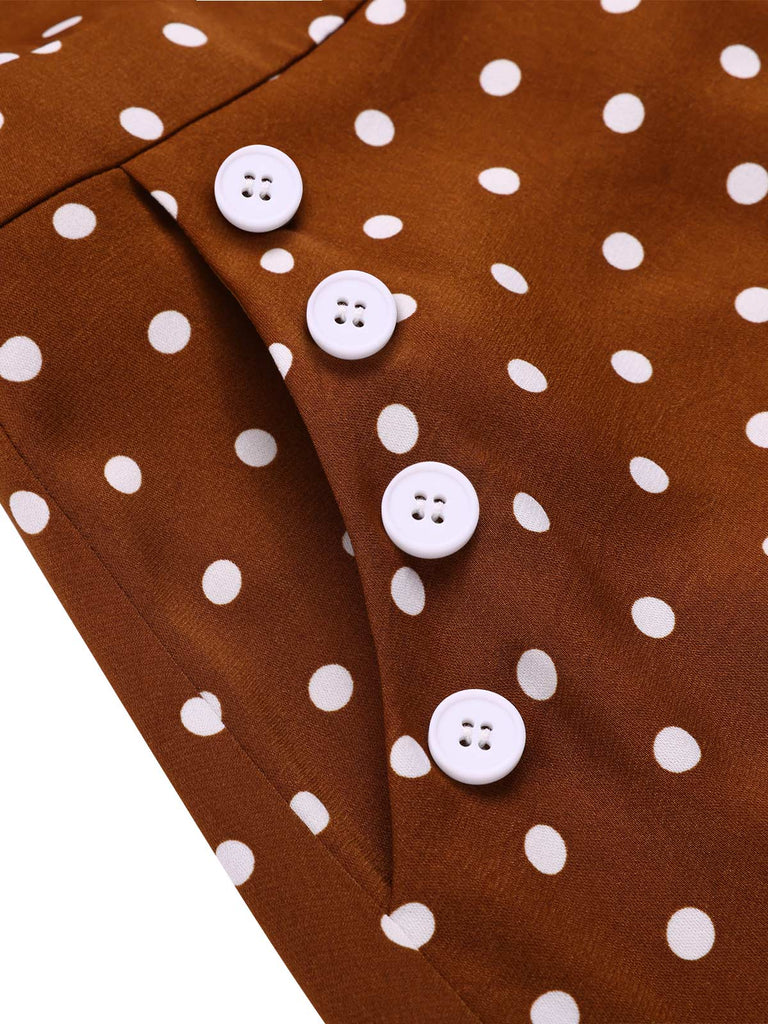 [Pre-Sale] Brown 1940s Polka Dots Button Sleeveless Dress