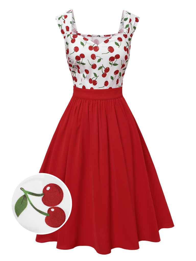 [Pre-Sale] Red 1950s Sweetheart Neck Cap-Sleeve Cherry Dress