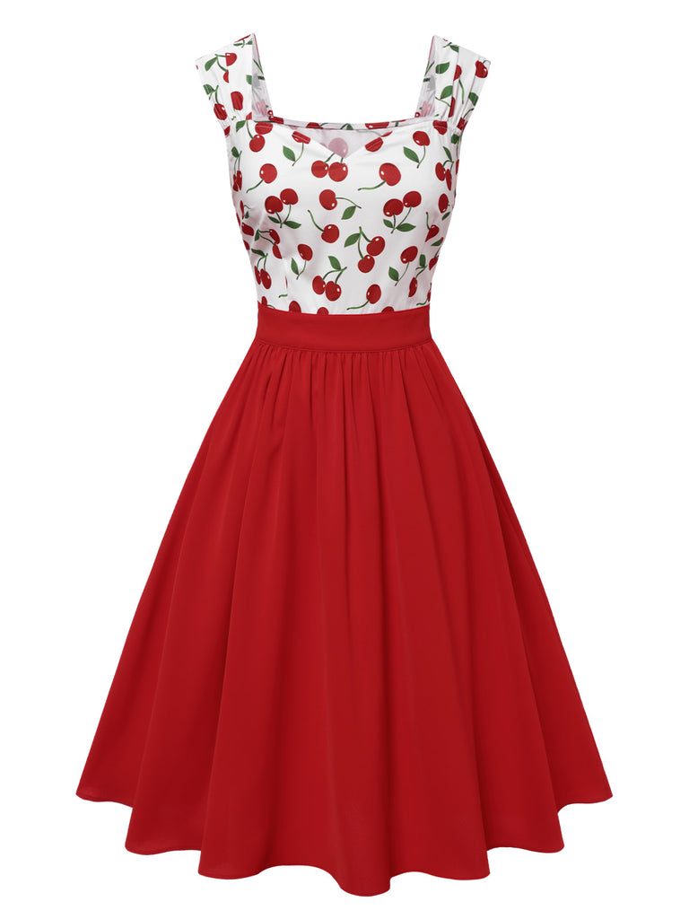 [Pre-Sale] Red 1950s Sweetheart Neck Cap-Sleeve Cherry Dress