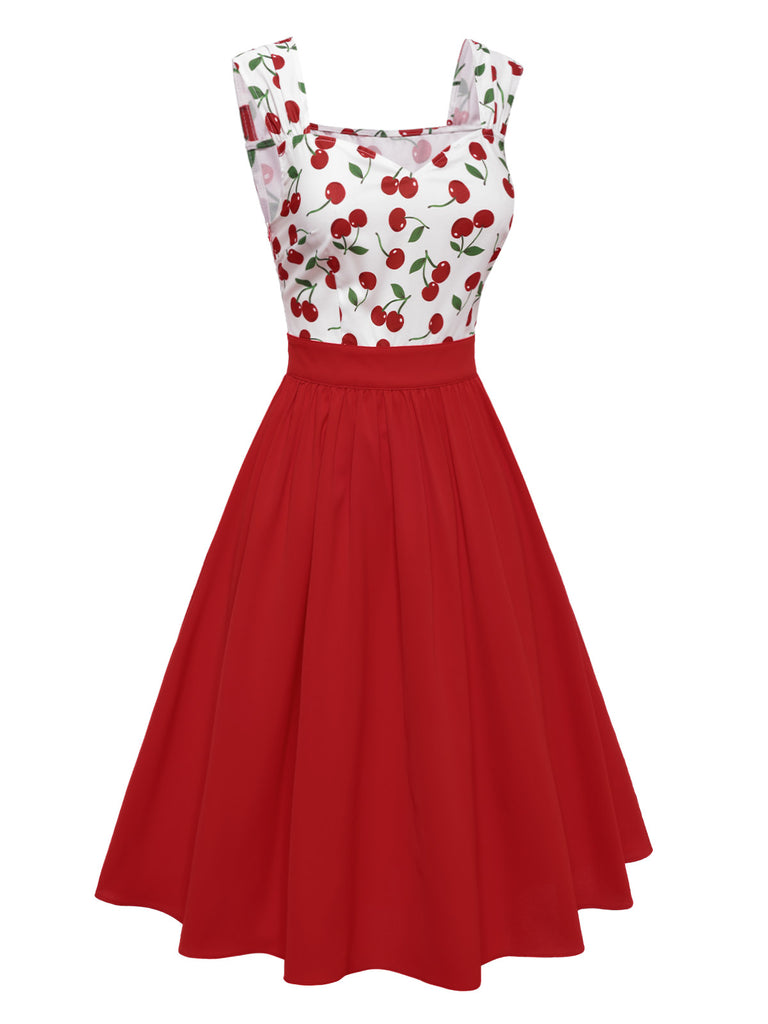 [Pre-Sale] Red 1950s Sweetheart Neck Cap-Sleeve Cherry Dress