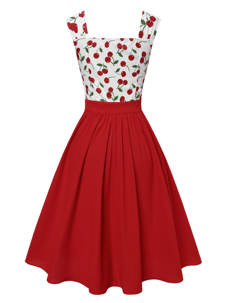 [Pre-Sale] Red 1950s Sweetheart Neck Cap-Sleeve Cherry Dress