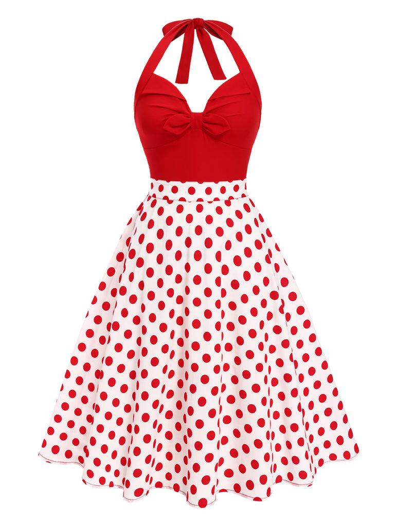 [Pre-Sale] Red 1950s Halter Patchwork Polka Dots Dress