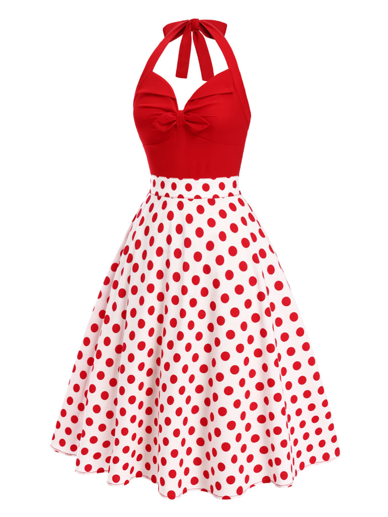 [Pre-Sale] Red 1950s Halter Patchwork Polka Dots Dress