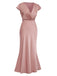 1930s Satin Solid V-Neck Fishtail Dress