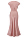 1930s Satin Solid V-Neck Fishtail Dress