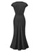 1930s Satin Solid V-Neck Fishtail Dress