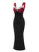 Wine Red 1930s Contrast Fishbone Mermaid Dress