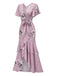 Pink 1930s Floral Flare Sleeves Mermaid Dress