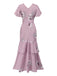 Pink 1930s Floral Flare Sleeves Mermaid Dress