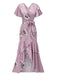 Pink 1930s Floral Flare Sleeves Mermaid Dress