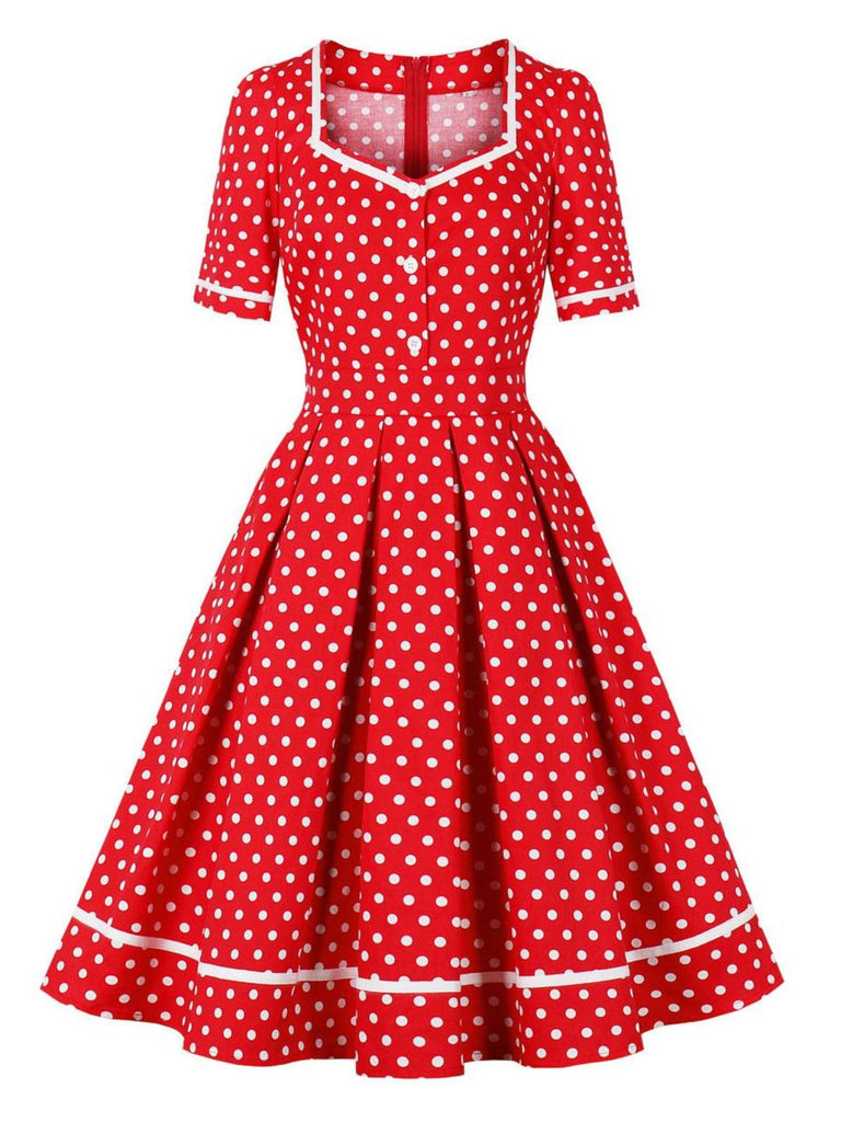 1950s Polka Dots Patchwork Swing Dress