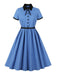 1950s Lapel Colorblock Swing Shirt Dress