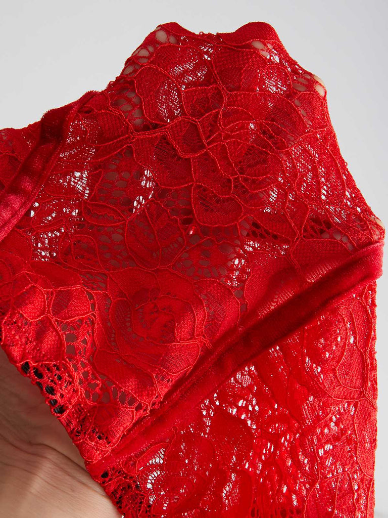 Red 1930s Velvet Lace Tank Top With Gloves