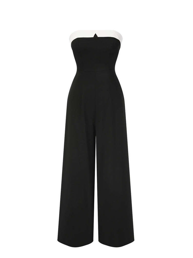 Black 1930s Solid Tube Top Jumpsuit