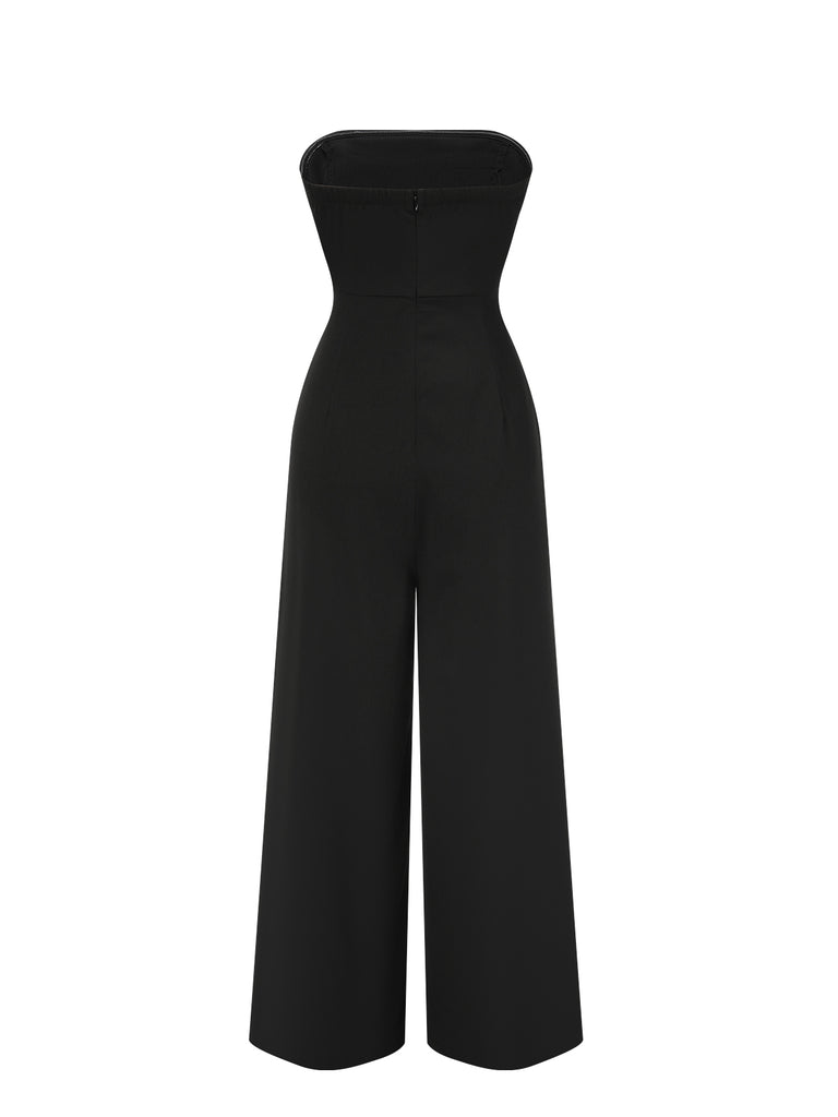 Black 1930s Solid Tube Top Jumpsuit