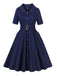 Dark Blue 1950s Peter Pan Collar Belted Dress