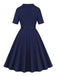 Dark Blue 1950s Peter Pan Collar Belted Dress