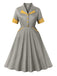 Gray 1950s Lapel Pocketed Swing Dress