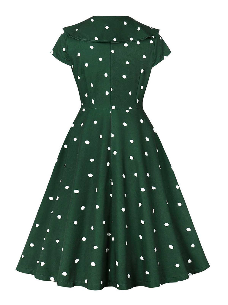 Green 1950s Peter Pan Collar Polka Dots Dress