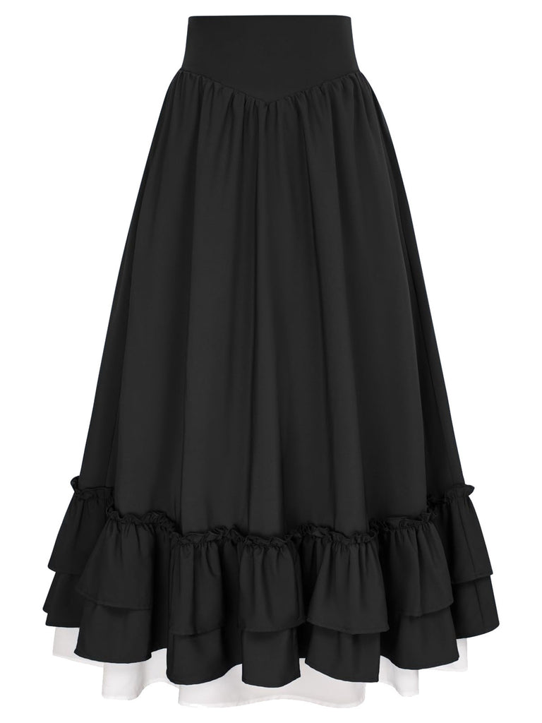 Retro 1940s Ruffle High-Low Hem Skirt