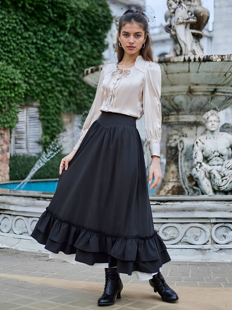 Retro 1940s Ruffle High-Low Hem Skirt