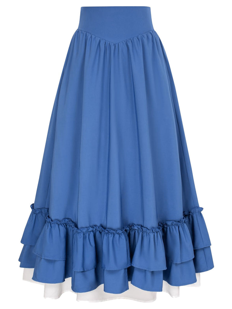 Retro 1940s Ruffle High-Low Hem Skirt