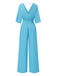 1940s Solid V-Neck Half Sleeves Jumpsuit