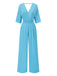 1940s Solid V-Neck Half Sleeves Jumpsuit