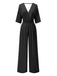 1940s Solid V-Neck Half Sleeves Jumpsuit