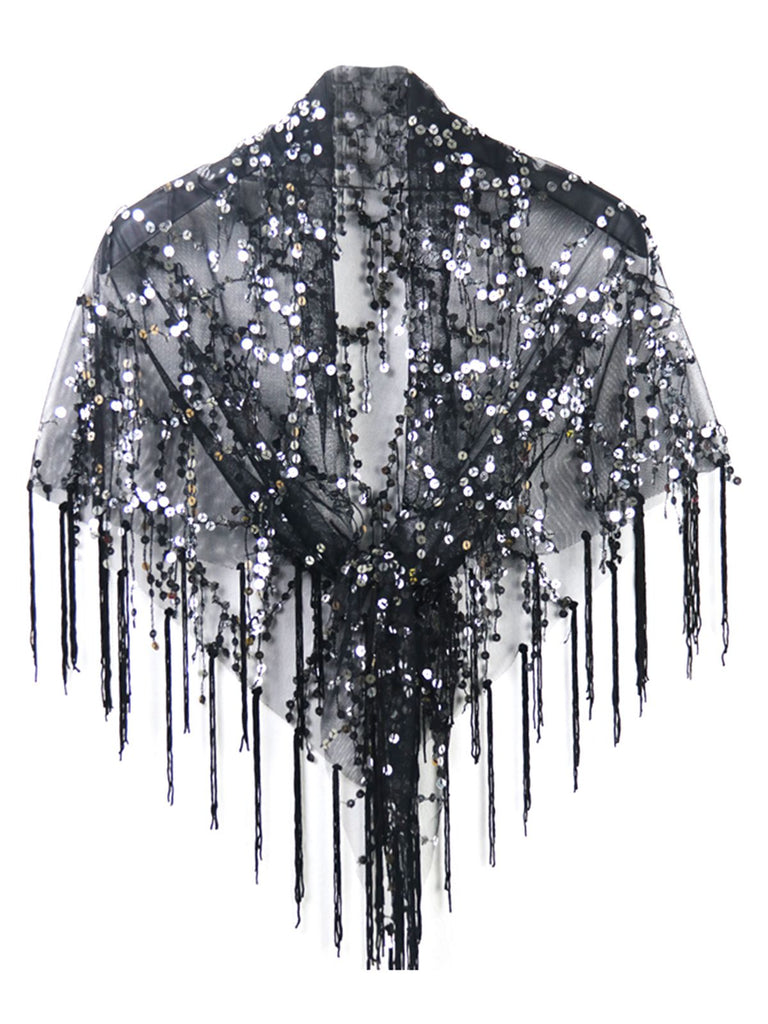 1920s Hollow Tassel Lace-Up Sequined Cape