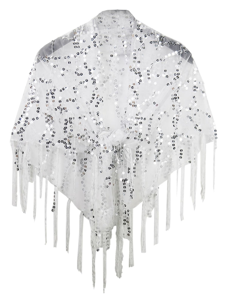 1920s Hollow Tassel Lace-Up Sequined Cape