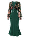 [Pre-Sale] Green 1930s Floral V-Neck Fishtail Dress