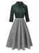 [Pre-Sale] Green 1950s Lapel Color Block Swing Dress