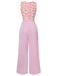 [Pre-Sale] Pink 1960s Heart Neck Roses Belted Jumpsuit