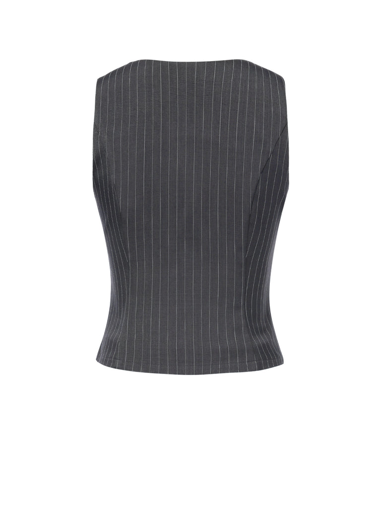 [Pre-Sale] 2PCS Dark Gray 1960s Pinstripes Top & Pleated Skirt