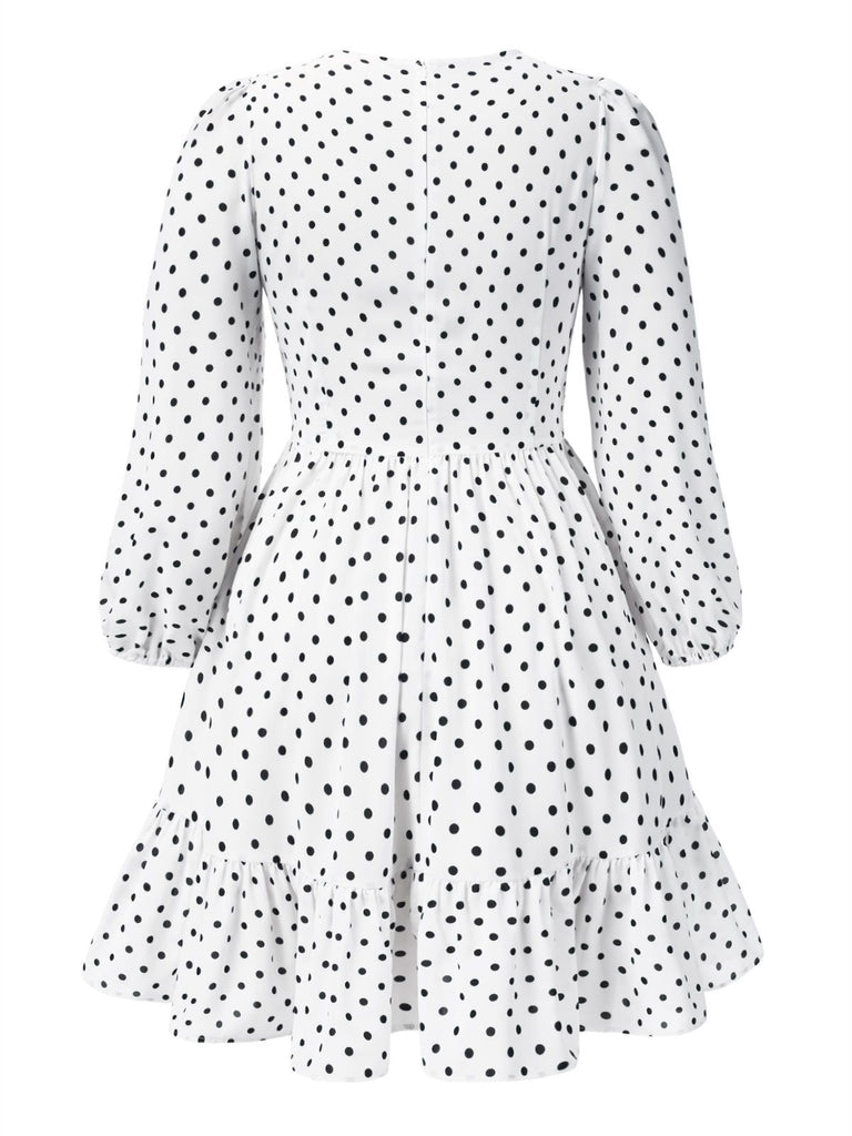 [Pre-Sale] [Plus Size] White 1950s Polka Dot V-Neck Dress