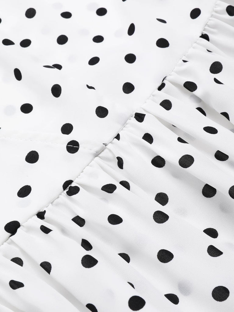 [Pre-Sale] [Plus Size] White 1950s Polka Dot V-Neck Dress