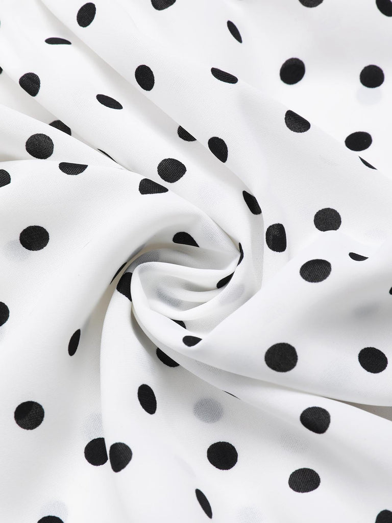 [Pre-Sale] [Plus Size] White 1950s Polka Dot V-Neck Dress