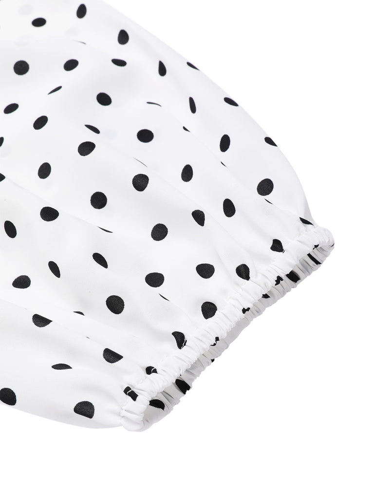 [Pre-Sale] [Plus Size] White 1950s Polka Dot V-Neck Dress