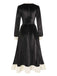 Black 1940s Round Neck Tie Patchwork Dress