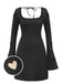 Black 1960s Trumpet Sleeve Hollow Heart Dress