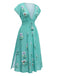 1930s Smocked Slit V-Neck Boho Floral Dress