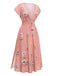 1930s Smocked Slit V-Neck Boho Floral Dress