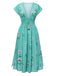 1930s Smocked Slit V-Neck Boho Floral Dress