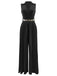 1930s V-Neck Lapel Pleated Wide-Leg Jumpsuit