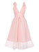 Pale Pink 1950s Solid Polka Dots Lace-Up Dress