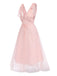 Pale Pink 1950s Solid Polka Dots Lace-Up Dress