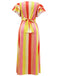 1970s Roman Stripes Ruffle Sleeve Dress